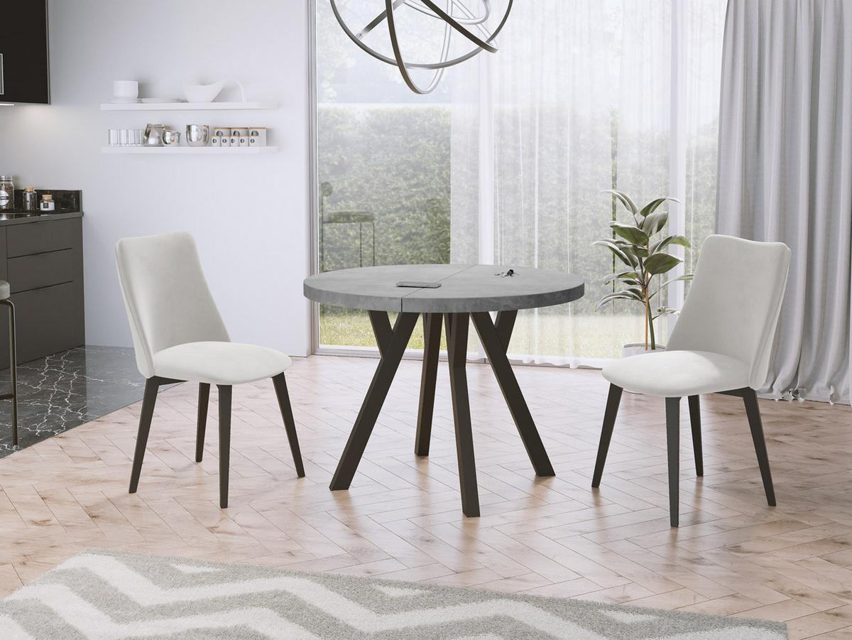 ESSTISCH Twixy runder ausziehbarer, Grauer Beton 90-170/90/76 cm - Hellgrau/Schwarz, Holz/Holzwerkstoff (90/170/76cm) - WFL GROUP