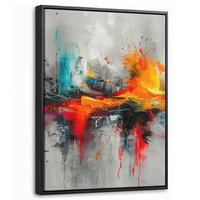 LEINWAND Bilder mit Rahmen - Moderne Kunst - Orange - Grau - Abstrakt - 30x40 - Hellgrau, Textil (30/40cm) - MuchoWow