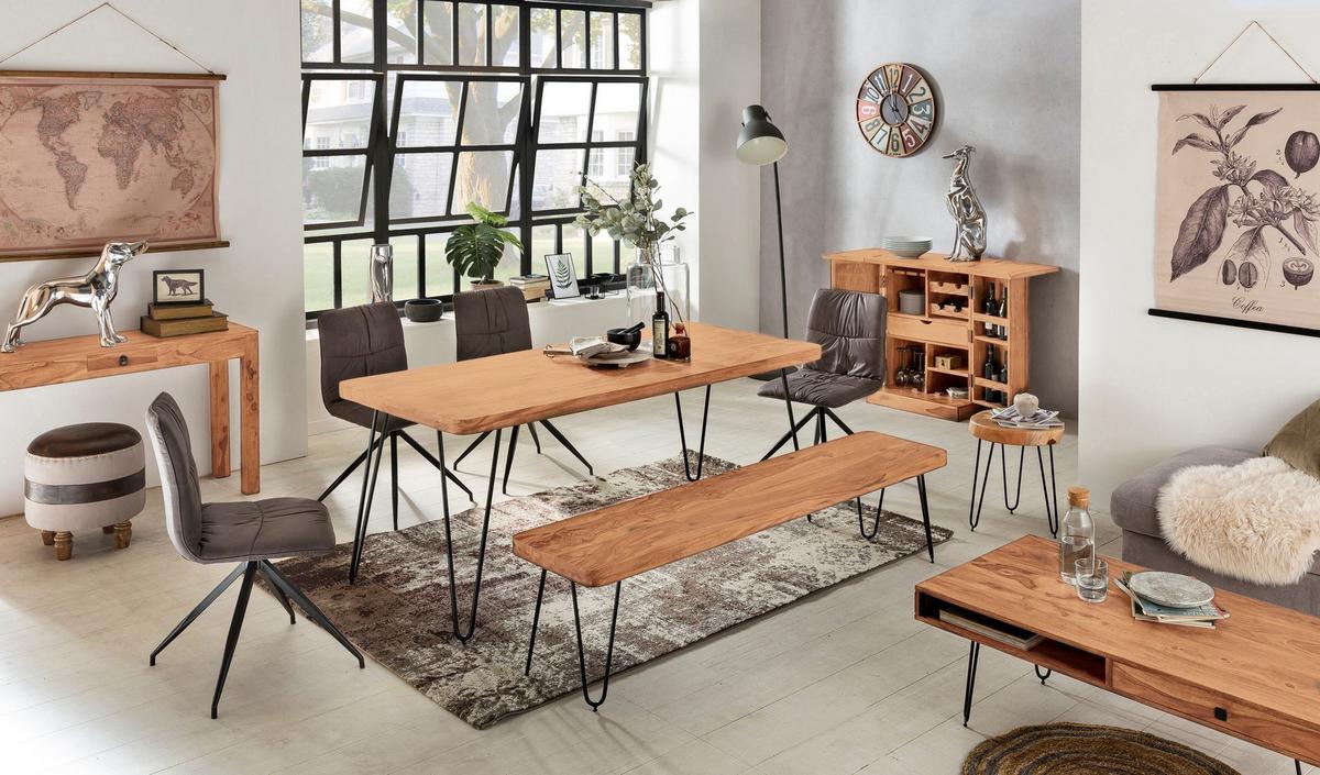 SITZBANK BALU Massivholz Metallbeine Landhausstil, Beige 120x40x45 cm - Beige/Schwarz, Holz/Metall (120/45/40cm) - KADIMA DESIGN