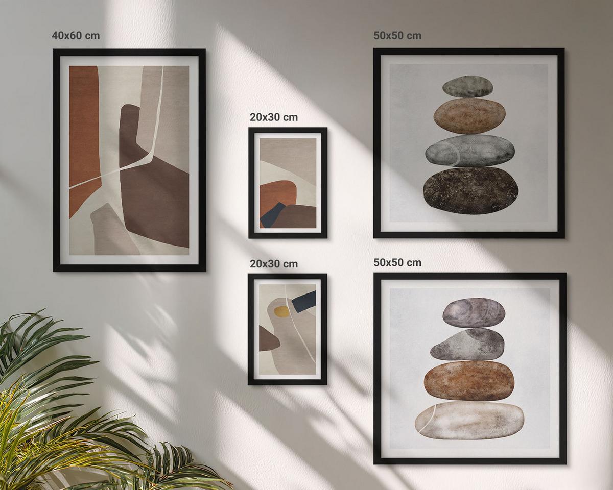 BILDER SET 5er Set - 50x50 cm & 20x30 cm & 40x60 cm Schwarzer Rahmen - Abstrakte Boho-Formen - Schwarz, Kunststoff (40/60cm) - TULUP