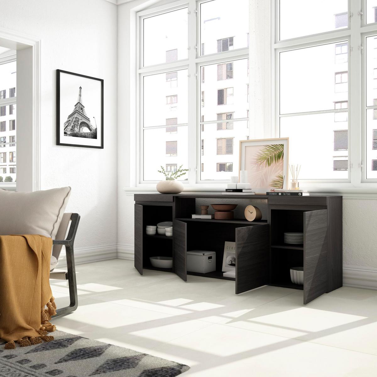 SIDEBOARD schwarz, 200/35/75cm - Schwarz, Holzwerkstoff (200/75/35cm) - Skraut Home
