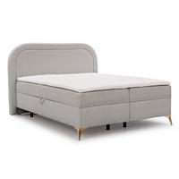 BOXBETT Sonna 180/200 cm Hellgrau Bouclé-Stoff mit abgerundetem Kopfteil und mit goldenen Metallfüßen - Goldfarben/Hellgrau, Holz/Textil (180/200cm) - S-Style Möbel