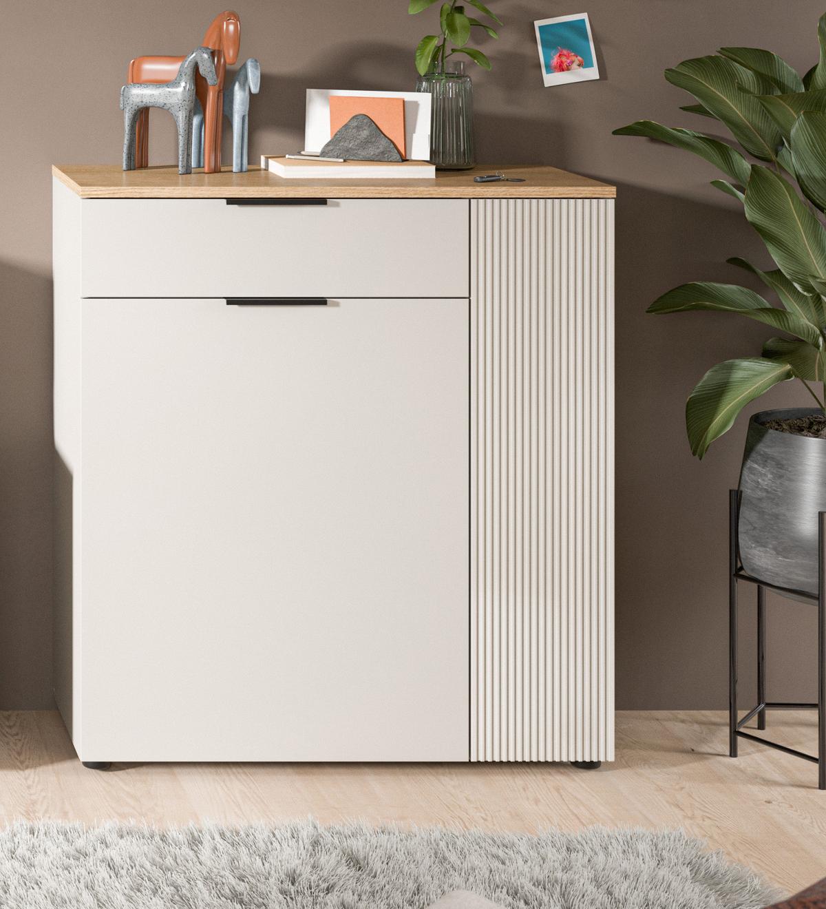 SCHUHSCHRANK Kaschmir Sand, Evoke Eiche, Flur Kommode 80 x 88 cm Vollauszug - Kaschmir/Eichefarben, Holzwerkstoff/Kunststoff (80/88/36cm) - Inn.Furn