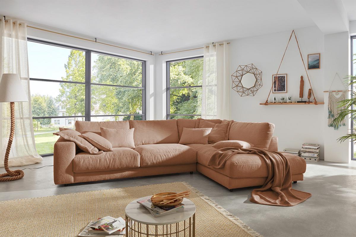 ECKSOFA MADELINE Braun Cord - Schwarz/Braun, Kunststoff/Textil (325/224cm) - KAWOLA
