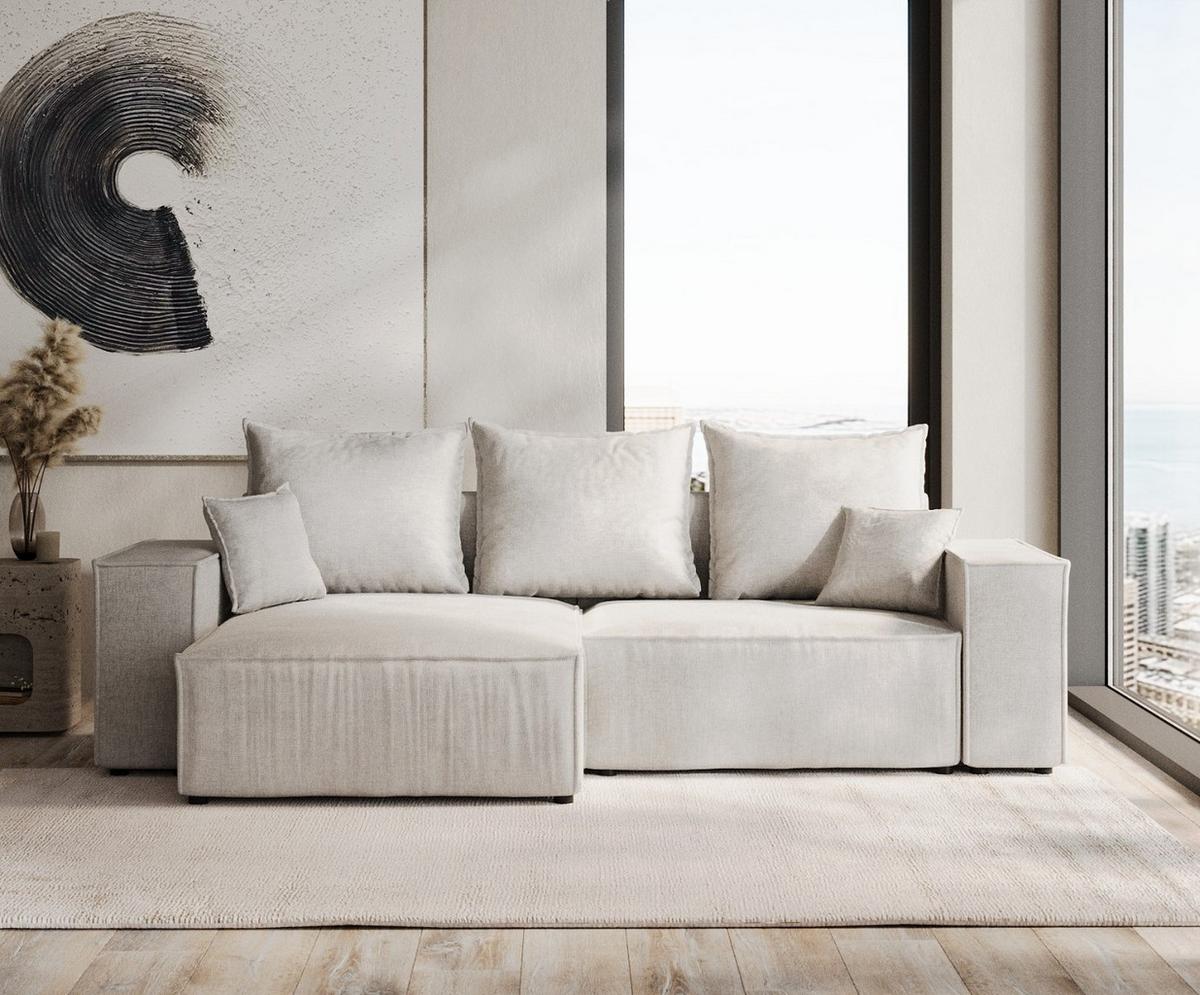 ECKSOFA SENSO mit Schlaffunktion Hellgrau im Wind Stoff - Hellgrau/Schwarz, Holz/Holzwerkstoff (255/148cm) - AltaBeds