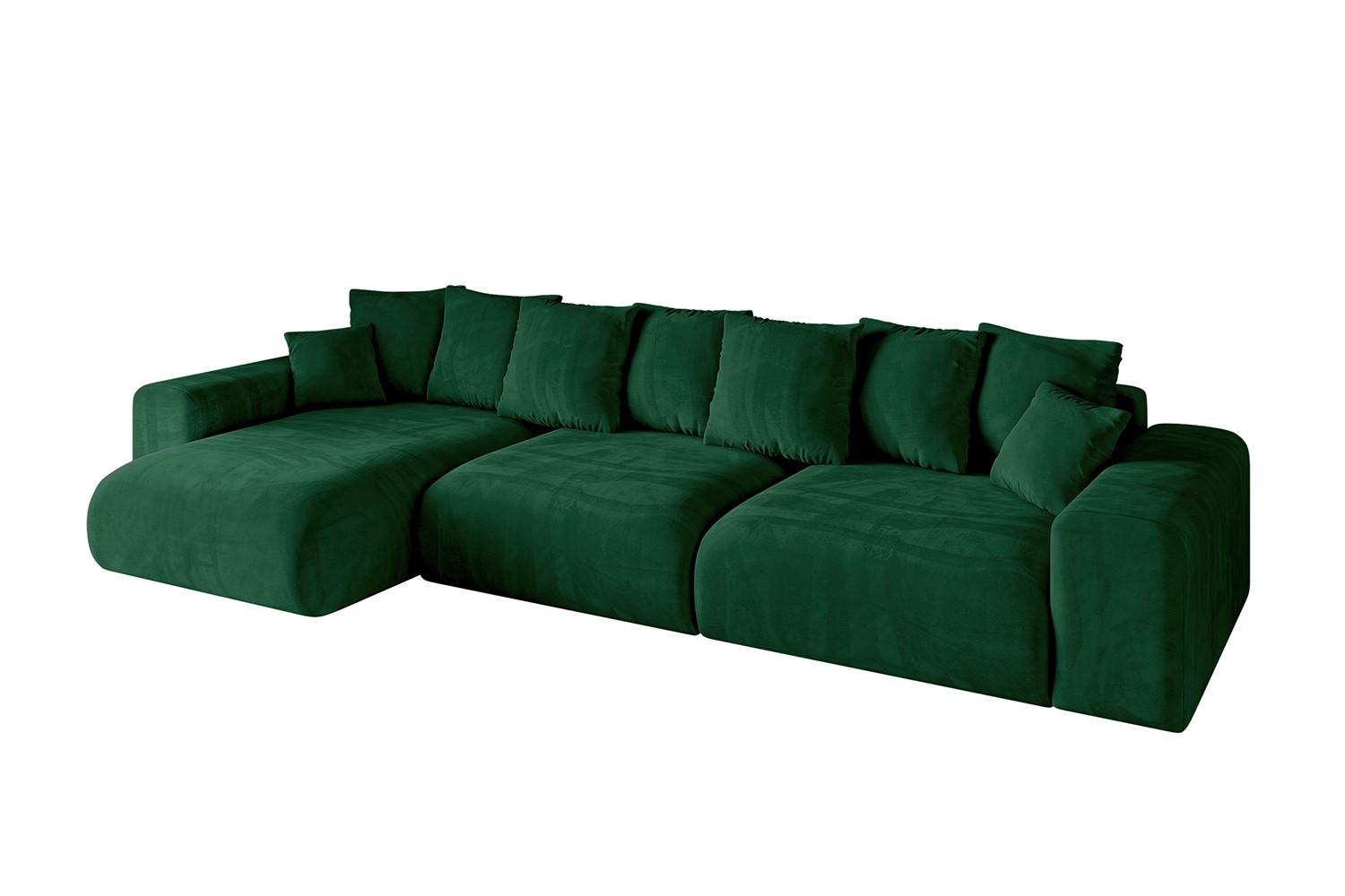 ECKSOFA Ottomane links ESKAR-L2 364x176x72 Dunkelgrün Cord - Dunkelgrün/Schwarz, Holzwerkstoff/Kunststoff (364/176cm) - ALTDECOR