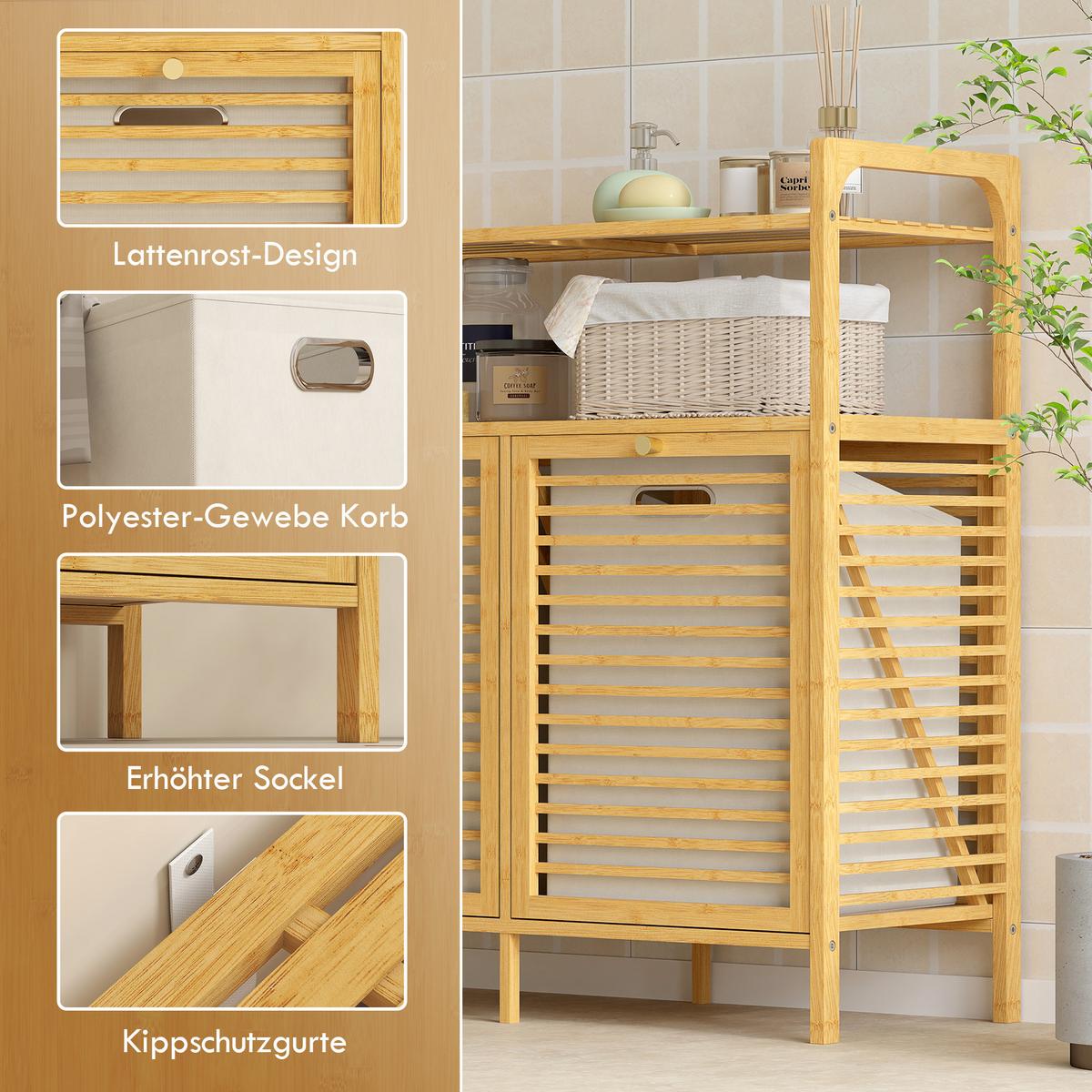 WÄSCHEKORB Bambus Polyester Naturholz - Naturfarben, Holz/Textil (33/88/82cm) - HOMCOM