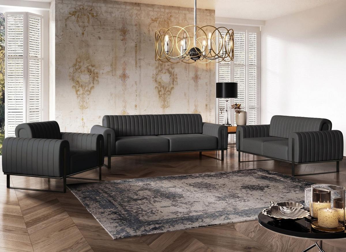SOFA Parissa 164 cm - Dunkelgrau/Schwarz, Textil/Metall (164/79/92cm) - Selsey