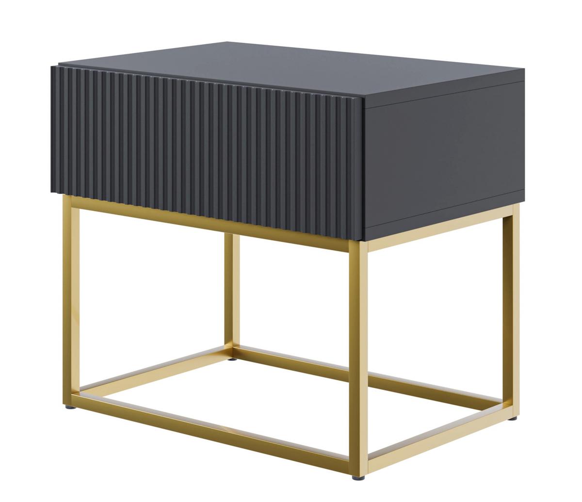 NACHTSCHRANK Veldio Schwarz mit goldenen Metallbeinen 50 cm - Goldfarben/Schwarz, Holzwerkstoff/Metall (50/44/35.6cm) - Selsey