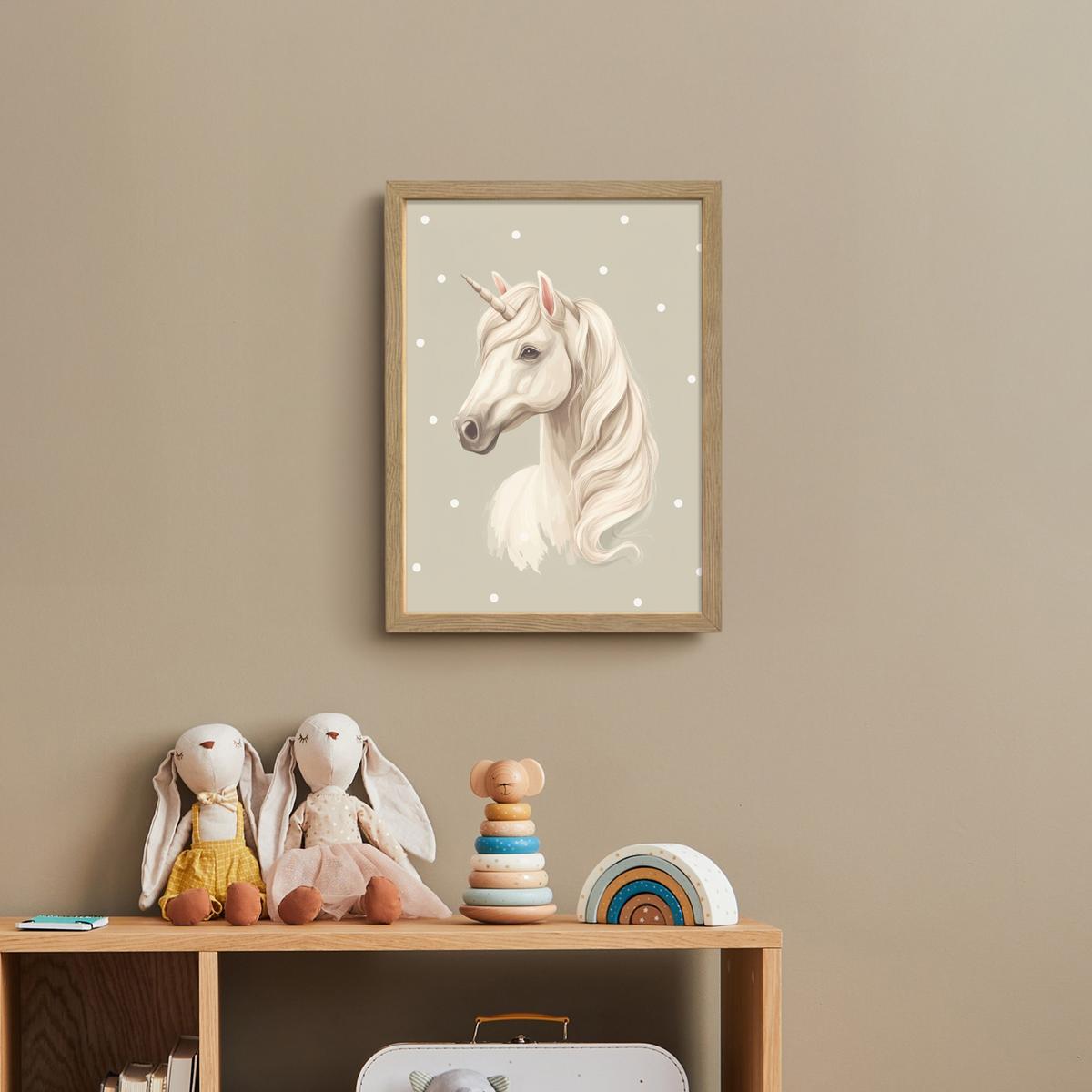 WANDLEUCHTE MIT AKKU Einhorn - Weiß - Punkte 30x40 cm - Taupe, Holzwerkstoff (30/40/8cm) - OnlyWow