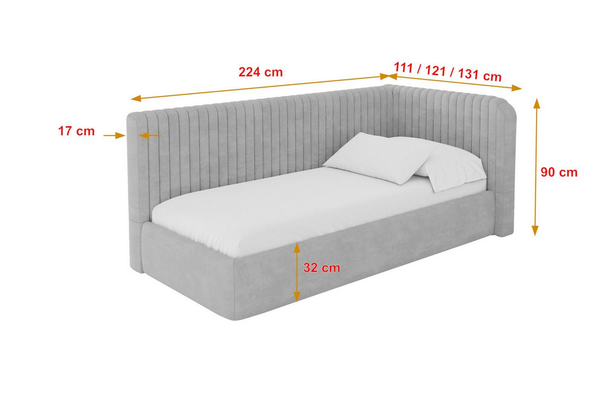 EINZELLBETT Jugendbett mit Bettkasten und Matratze H3/H4, Links - AURY 90x200 Grau - Hellgrau, Holzwerkstoff/Textil (90/200cm) - ALTDECOR