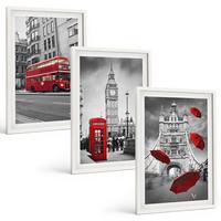 BILDER SET 3er Set - 40x60 cm Weißer Rahmen - Red Accents London - Weiß, Kunststoff (40/60cm) - TULUP