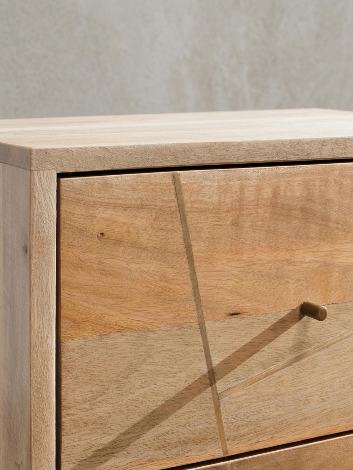 NACHTTISCH – Mango Massivholz, Metallstreifen, rustikal, Farbverlauf - Goldfarben/Braun, Holz/Metall (40/56/40cm) - KADIMA DESIGN