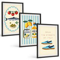 BILDER SET 3er Set - 40x60 cm Schwarzer Rahmen - Italienische Aromen und Lifestyle-Bilder - Schwarz, Kunststoff (40/60cm) - TULUP