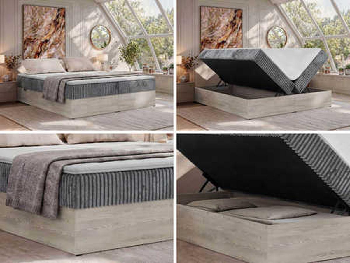 BOXBETT NORDIC ZERO 140/200 - Grau Cord - Topper Visco - H3 - Schwarz/Grau, Kunststoff/Textil (140/200cm) - MKS