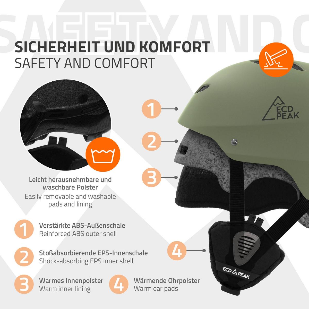 SKIHELM für Herren und Damen Snowboardhelm robust Grün M 55-58 cm - Grün, Kunststoff (29/23cm) - ECD-Germany