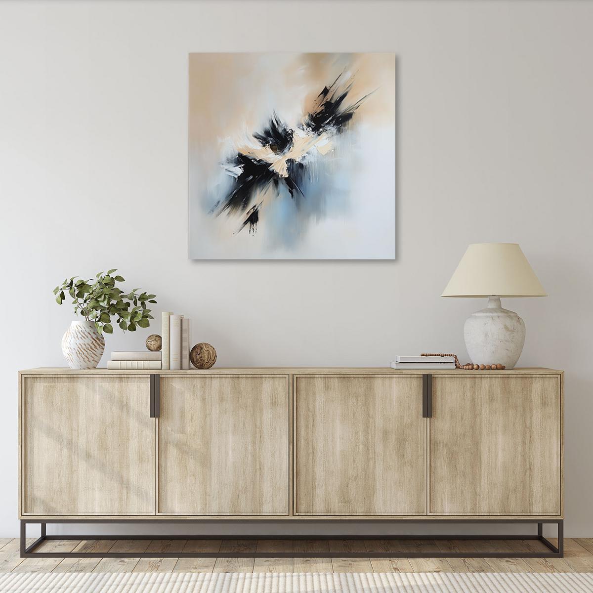 LEINWANDBILD Abstrakte beige-schwarz wie gemalt 60x60cm - Beige, Textil (60/60cm) - Feeby