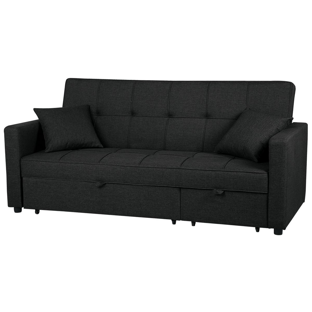 3-SITZER-SCHLAFSOFA Polyester Schwarz Glomma - Schwarz, Textil (207/95/87cm) - Beliani