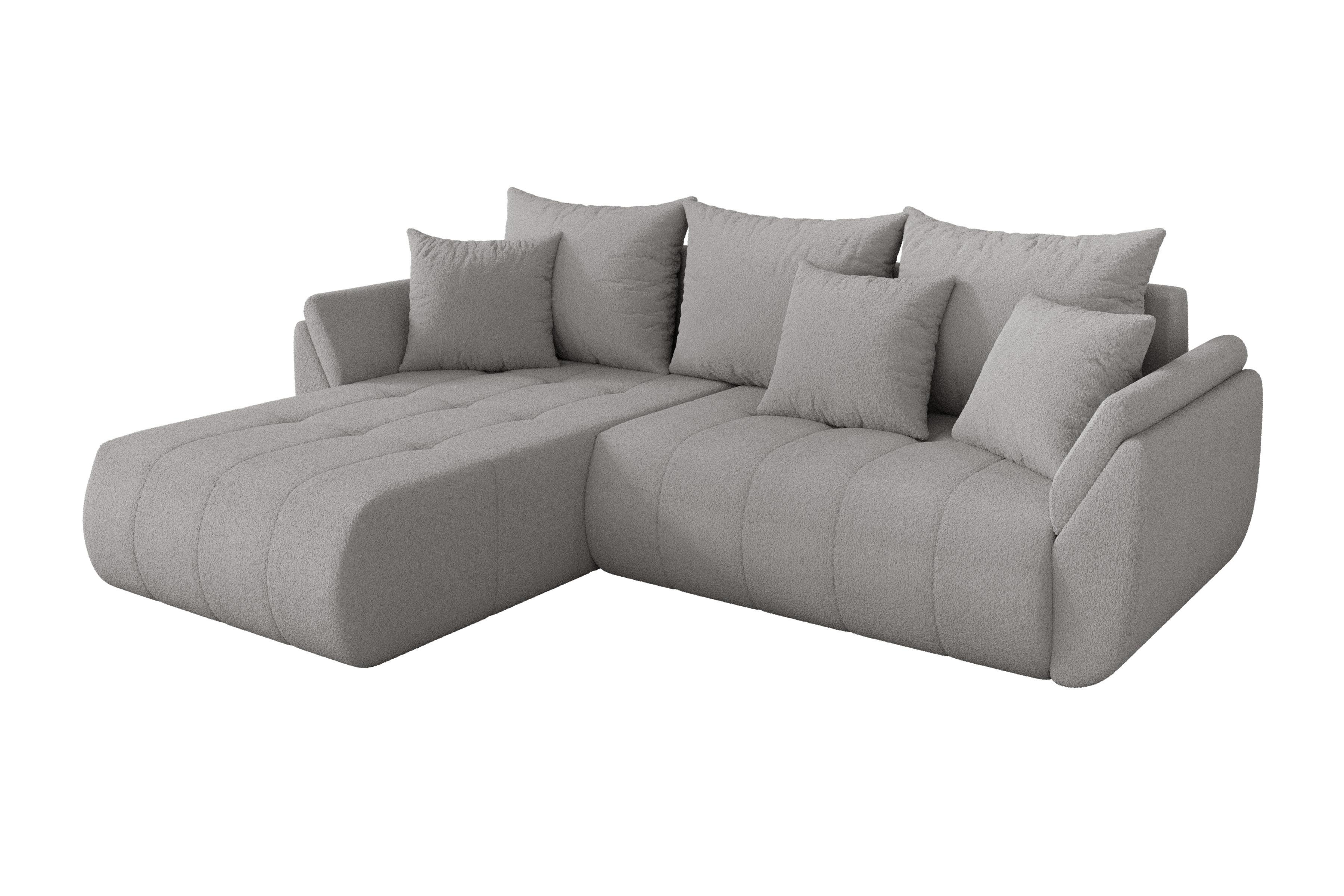 ECKSOFA mit Schlaffunktion Ottomane Links TOKO-L 277x194x86 Hellgrau Bouclé - Silberfarben/Hellgrau, Holzwerkstoff/Kunststoff (277/194cm) - ALTDECOR