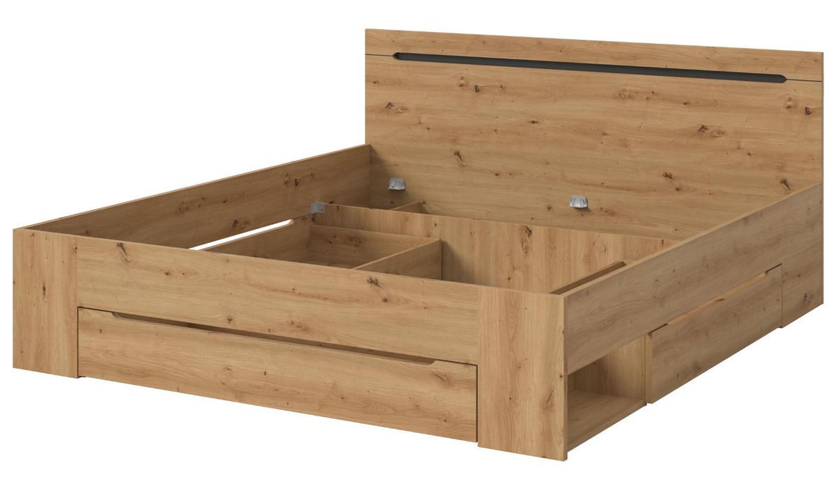BETT Eiche, grau Liegefläche 180 x 200 cm, Doppelbett mit 3x Bettschubkasten - Eiche Artisan/Grau, Holzwerkstoff/Metall - Inn.Furn
