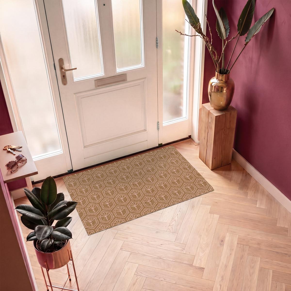 FUSSMATTE Braun - Rosa - Geometrisch - Gemustert Türmatte 120x80 cm - Braun, Kunststoff (120/0.4cm) - MuchoWow