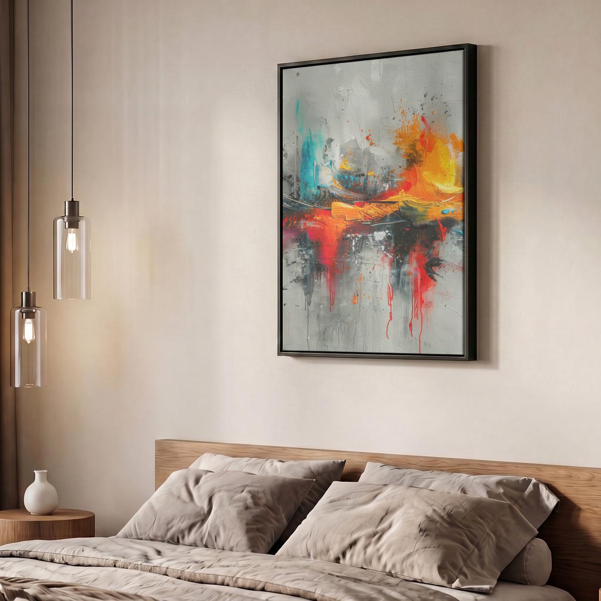 LEINWAND Bilder mit Rahmen - Moderne Kunst - Orange - Grau - Abstrakt - 60x80 - Hellgrau, Textil (60/80cm) - MuchoWow