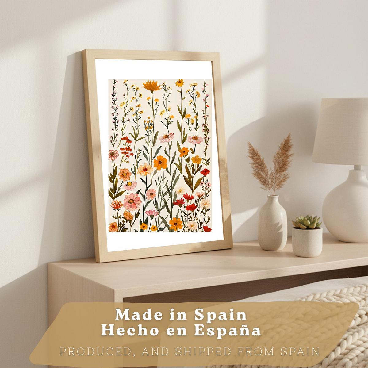 POSTER 3er-Set Wandbilder Wildblumen modern Wohnzimmer Deko, Schlafzimmer, Küche, Badezimmer Leichter Holzrahmen A4 - Beige, Papier (29.7/1/21cm) - Nacnic