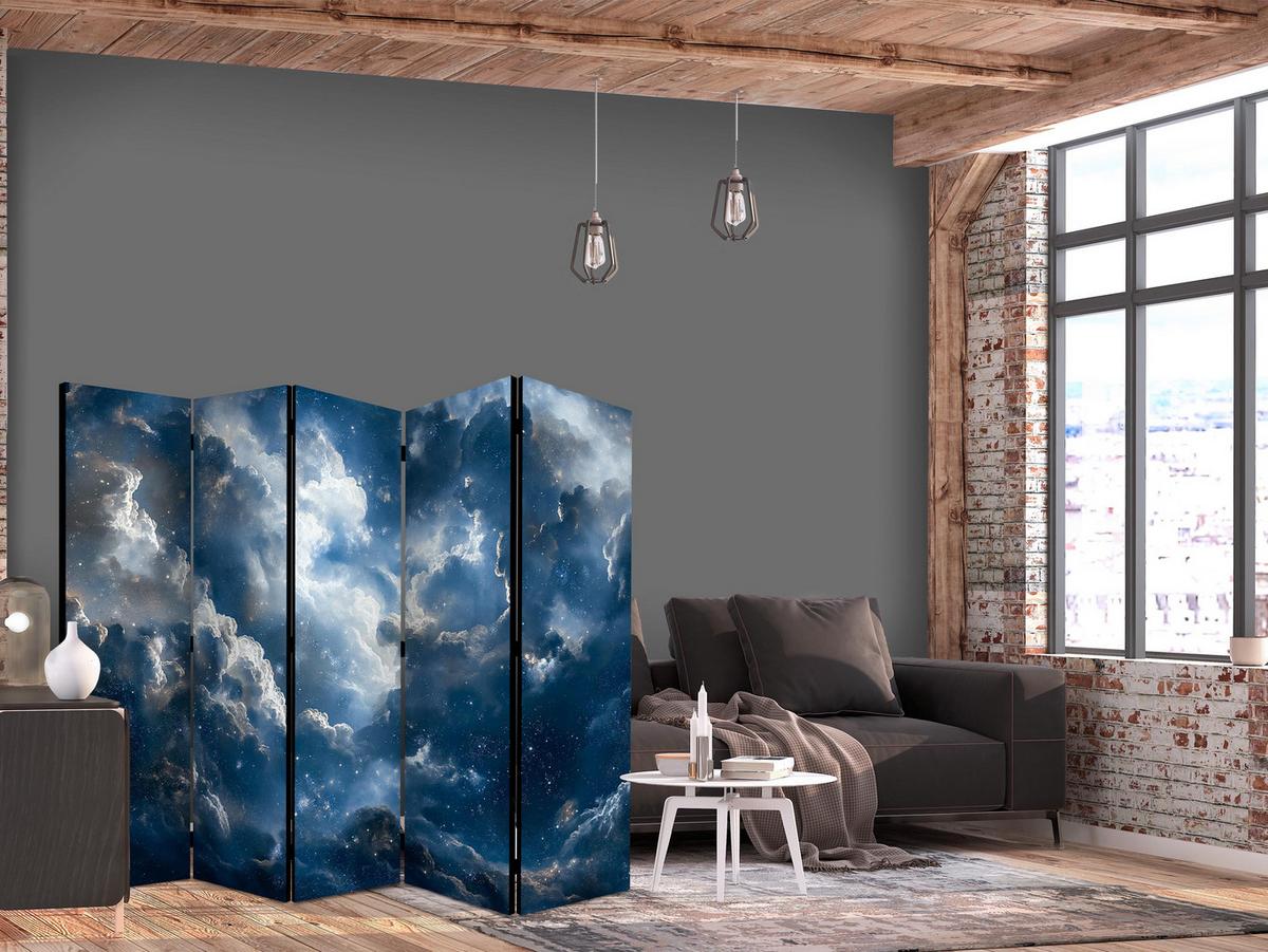 PARAVENT Einseitig Bedruckter 5-tlg 225x172 cm Sterne Wolken - Blau, Holz/Textil (225/172/3cm) - Muralo