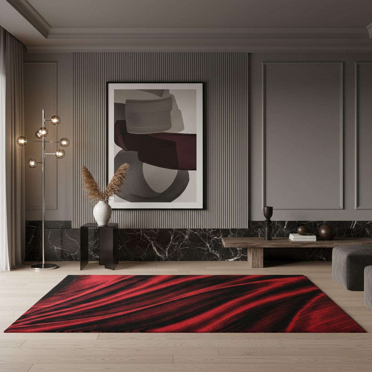 KURZFLORTEPPICH ASPEN, mit abstraktem Wellenmuster, Rot, 120 x 170 cm - Rot, Textil (120/170cm) - KADIMA DESIGN