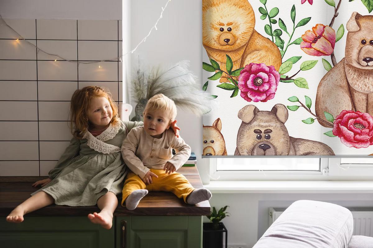 INNENROLLO - Fensterrollo - Rollo - 130x140 cm - Hunde zwischen den Blumen - Braun, Kunststoff (130/140/0.5cm) - TULUP