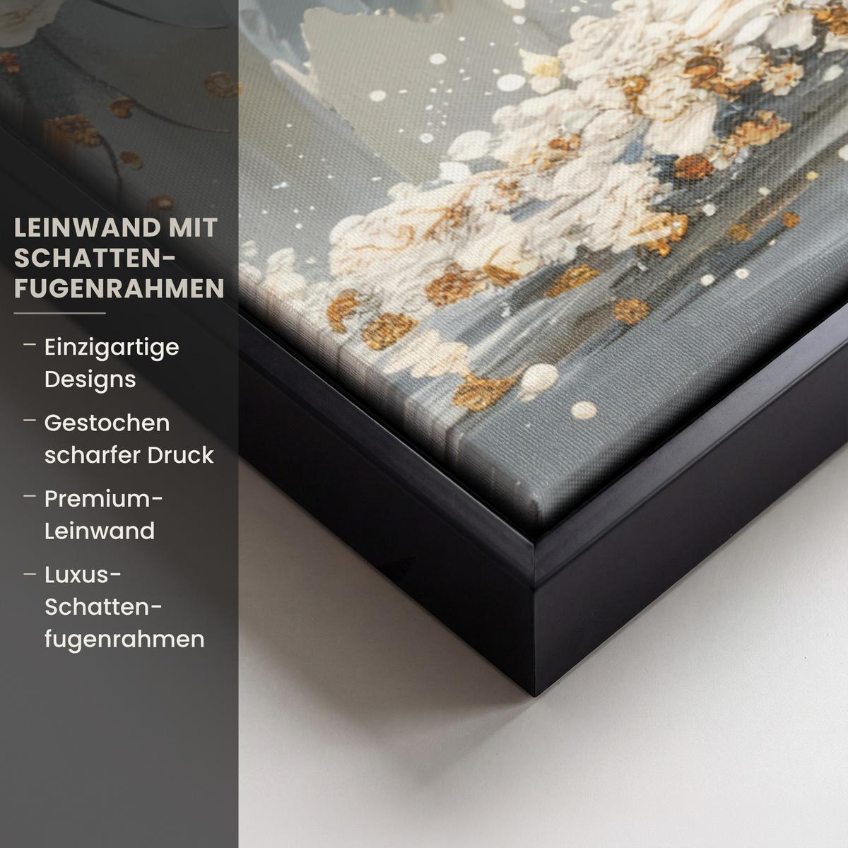 LEINWAND Bilder mit Rahmen - Baum - Blumen - Weiß - Natur - Kunst - 50x50 - Weiß, Textil (50/50cm) - MuchoWow