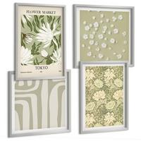 BILDER SET 4er Set - 50x50 cm & 40x60 cm Silberner Rahmen - Boho-Pflanzenkompositionen in Pastellfarben - Silberfarben, Kunststoff (50/50cm) - TULUP