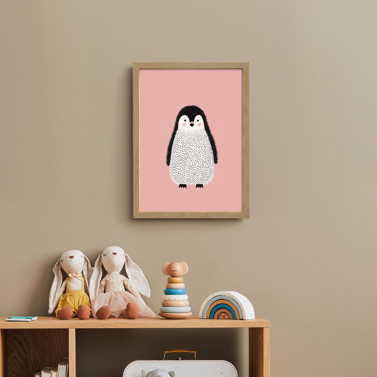 WANDLEUCHTE MIT AKKU Pinguin - Punkte - Minimalistisch - Rosa 30x40 cm - Rosa, Holzwerkstoff (30/40/8cm) - OnlyWow