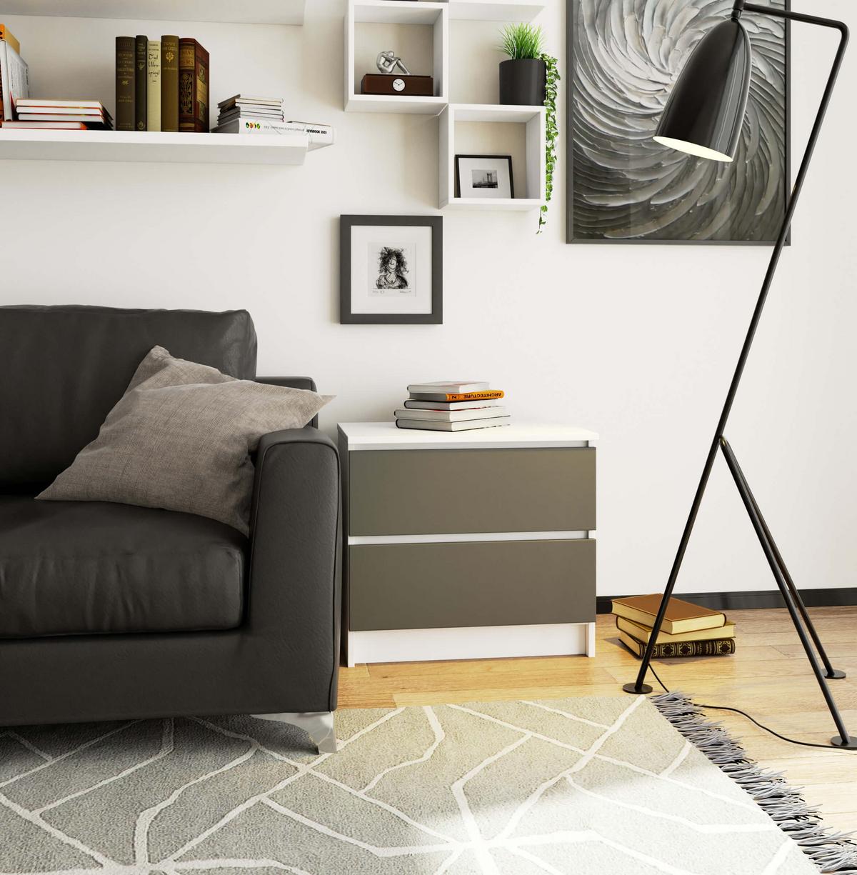 KOMMODE Weiß, Graphit Grau 55/60/40 - Weiß, Holzwerkstoff (60/55/40cm) - RAUMHIRSCH FURNITURE