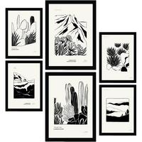 POSTER Set Mit 6 In Schwarzer Tinte Ecken Künstlerische Und Abstrakte Drucke Für Innenarchitektur A3 & A4 Schwarzer Rahmen - Schwarz, Papier (29/3cm) - Nacnic