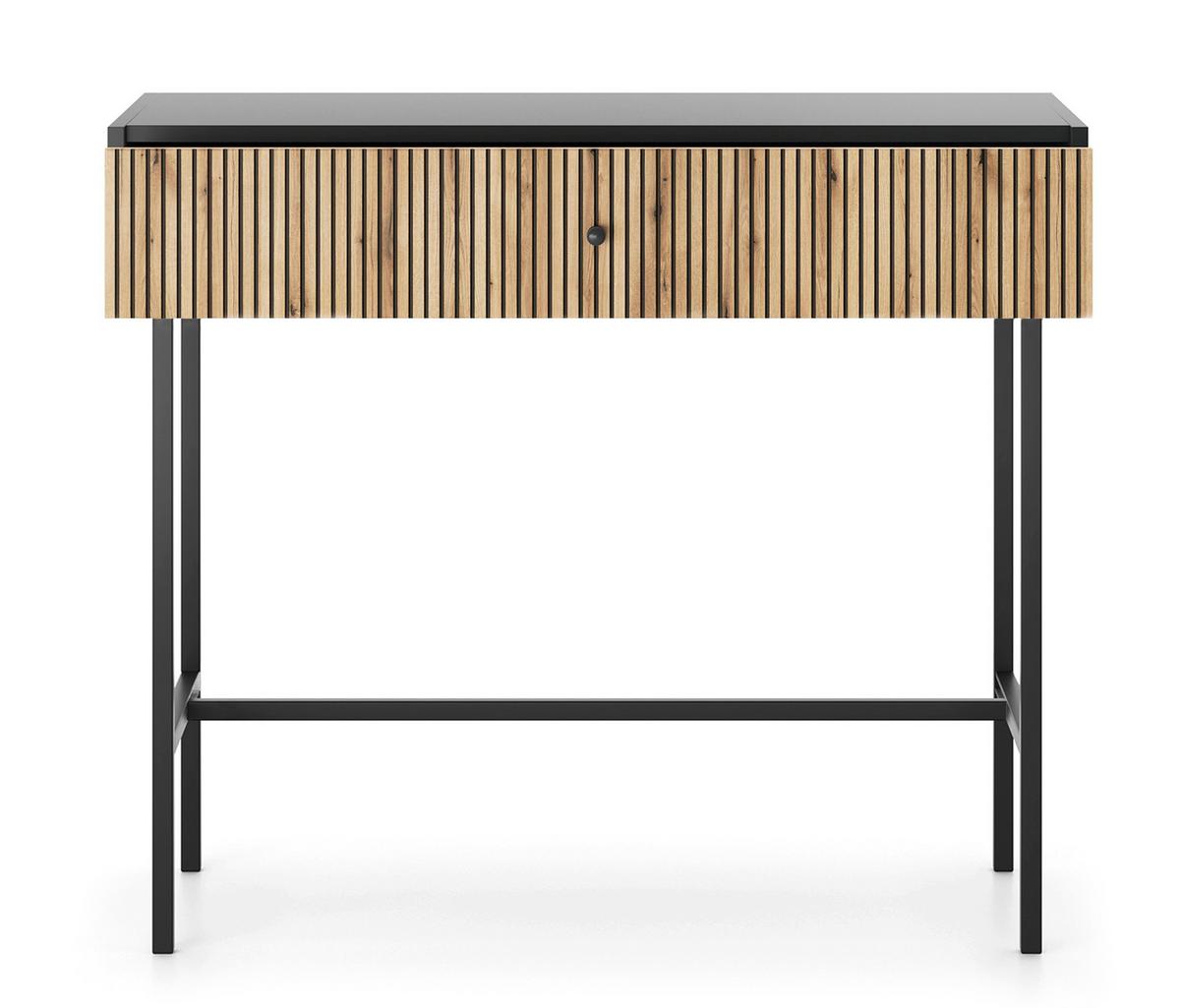 KONSOLENTISCH Dinley 1S Schwarz, Braun 93,2/79/39 cm – mit langen Beinen und Lamellenfront - Schwarz/Braun, Holzwerkstoff/Metall (39/93.2/79cm) - AX Living