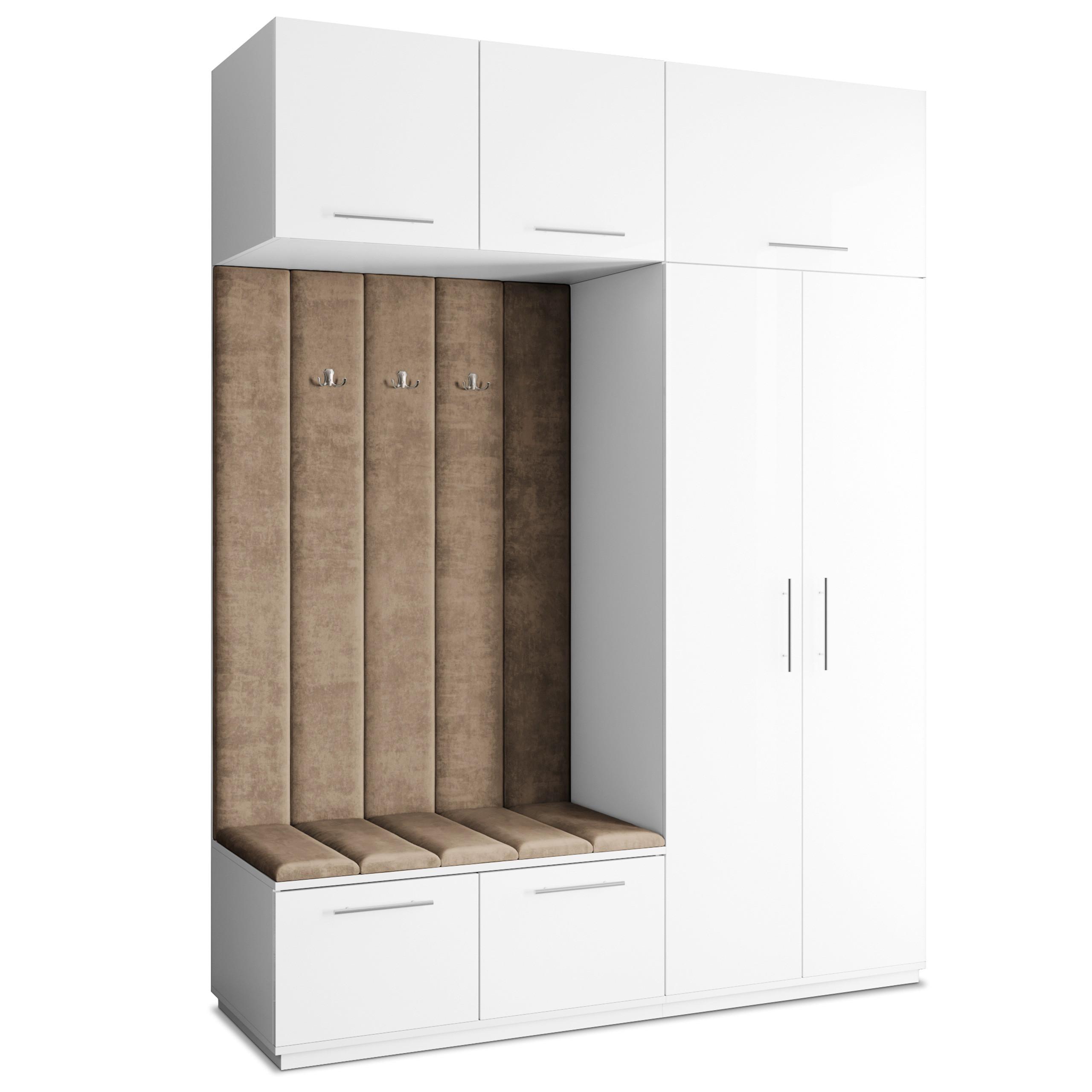 GARDEROBENSCHRANK REMA 180/240/60 cm Modern Garderobe-Set Weiß - Weiß/Mokka, Holzwerkstoff (180/240/60cm) - MASSENO