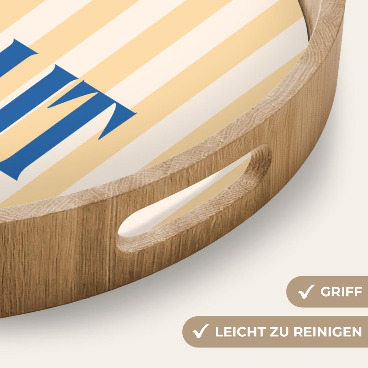 TABLETT Salut - Zitat - Streifen - Gelb - Blau - Weiß 50x50 cm - Beige, Holz (50/5/5cm) - OnlyWow
