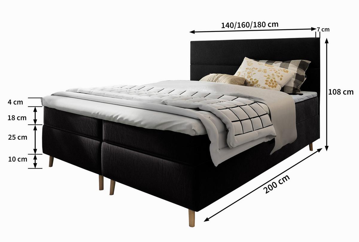 BOXBETT SANTA 180x200 cm mit Matratze und Topper - Grau - Grau, Holz (180/200cm) - MASSENO