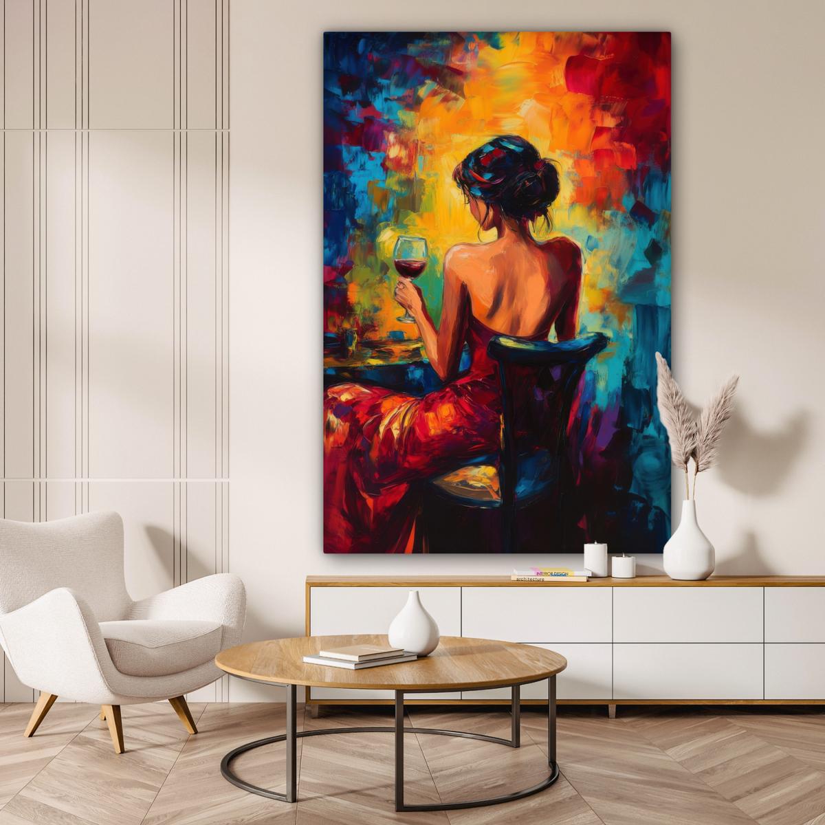 LEINWANDBILD Wein - Frau - Stimmungsvoll - Farbenfroh Deko Groß 90x140 cm - Bordeaux, Textil (90/140cm) - MuchoWow