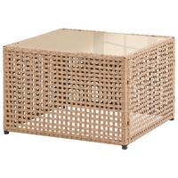COUCHTISCH outdoor 66/66 cm Polyrattan Beige Omegana - Beige, Glas (66/66/43cm) - Beliani