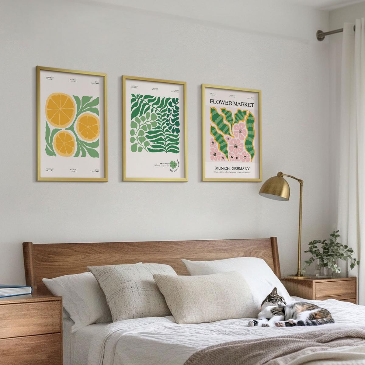 BILDER SET 3er Set - 40x60 cm Goldrahmen - Pastellfarbene Frucht- und Pflanzenmotive - Goldfarben, Kunststoff (40/60cm) - TULUP