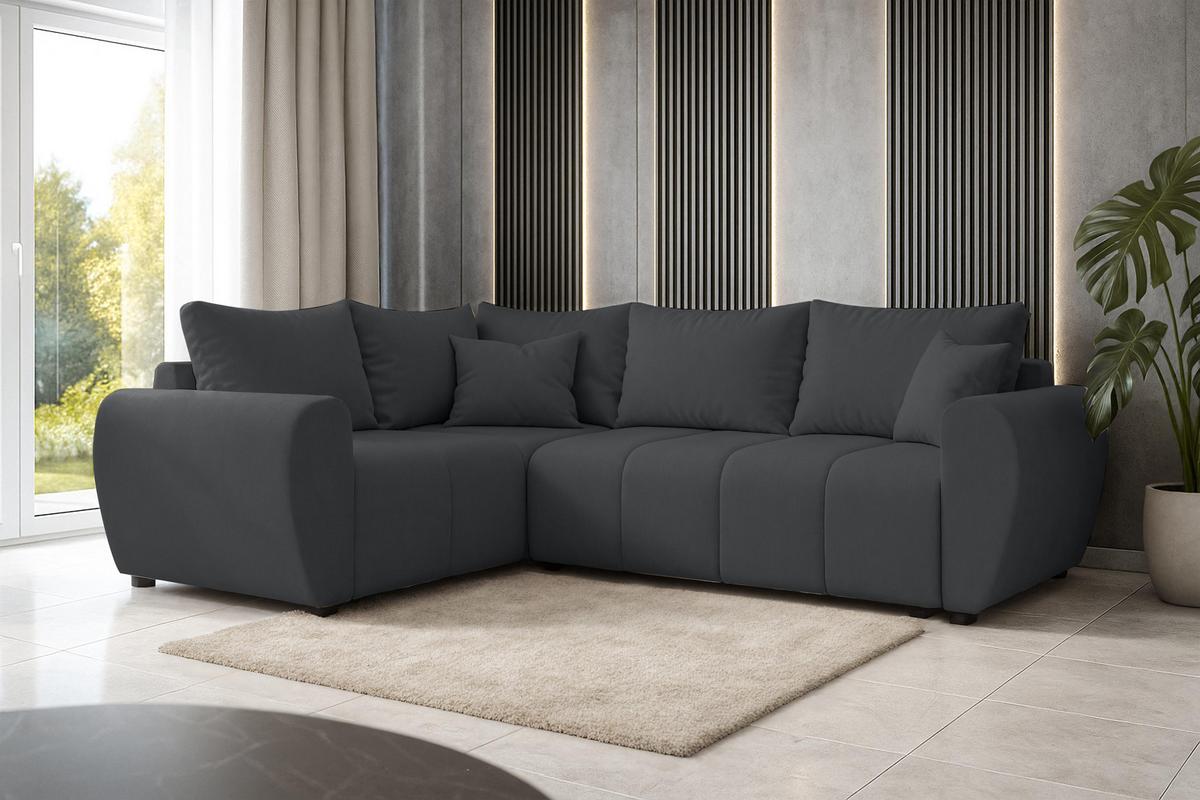 ECKSOFA L Form Malatya MAX Dunkelgrau 246/145/80 cm stilvolle mit Schlaffunktion L - Dunkelgrau/Schwarz, Kunststoff/Textil (175/235cm) - AX Living