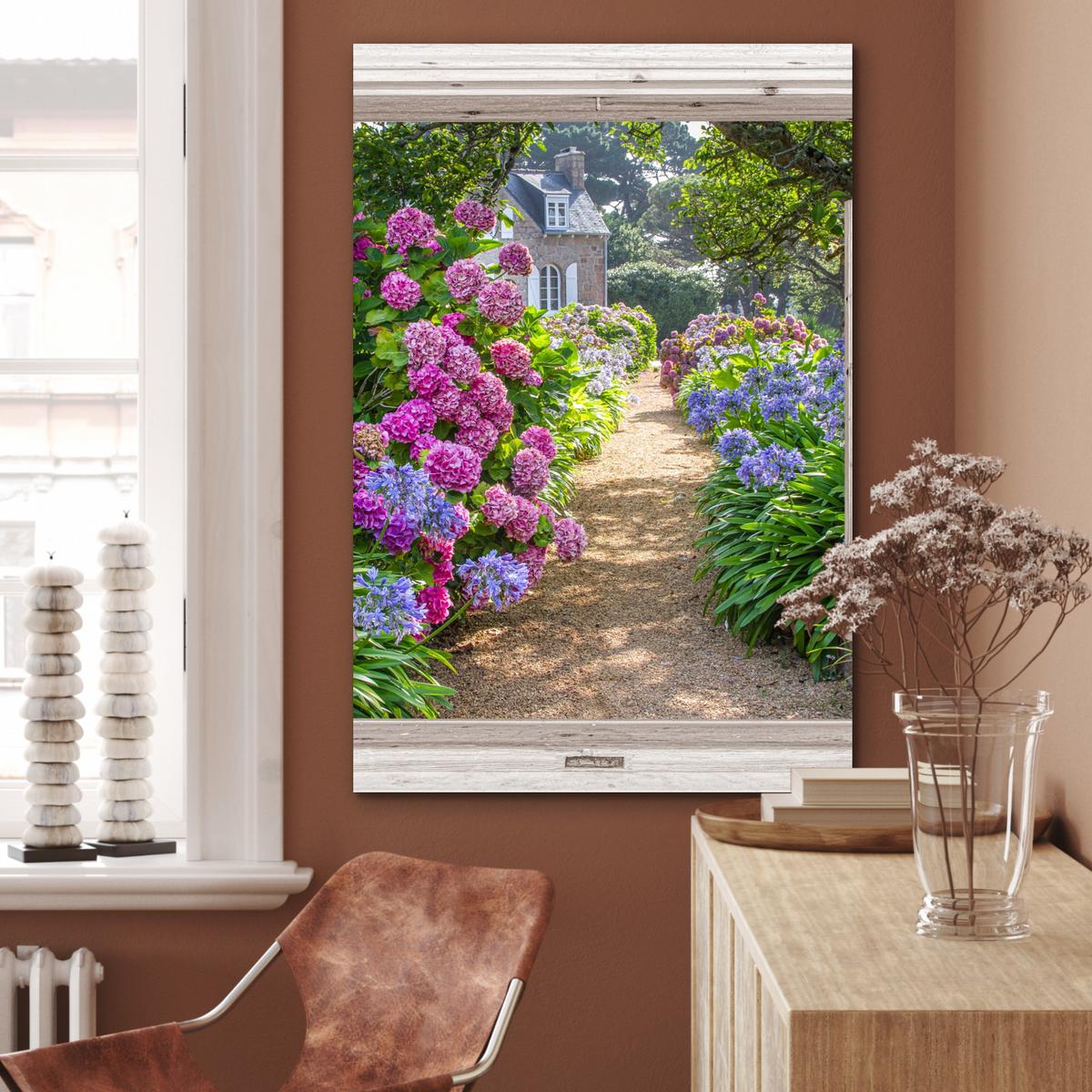 METALLBILD Hortensie - Durchsichtig - Blumen - Sommer - Lila - Weg 80x120 cm - Lila, Metall (80/120cm) - MuchoWow
