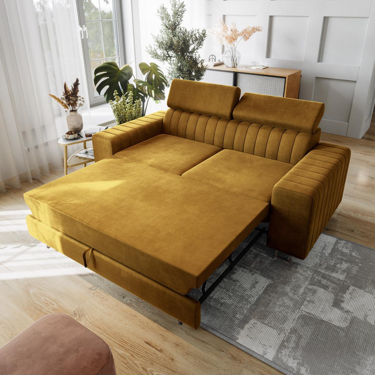 BETTSOFA SOLAN Gelb Velours-Stoff mit Schlaffunktion - Gelb, Holz/Textil (194/88/90cm) - MASSENO