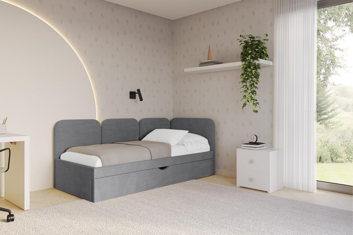 EINZELLBETT Jugendbett mit Bettkasten, Links - ALVY 100x200 Dunkelgrau - Dunkelgrau, Holzwerkstoff/Textil (100/200cm) - ALTDECOR