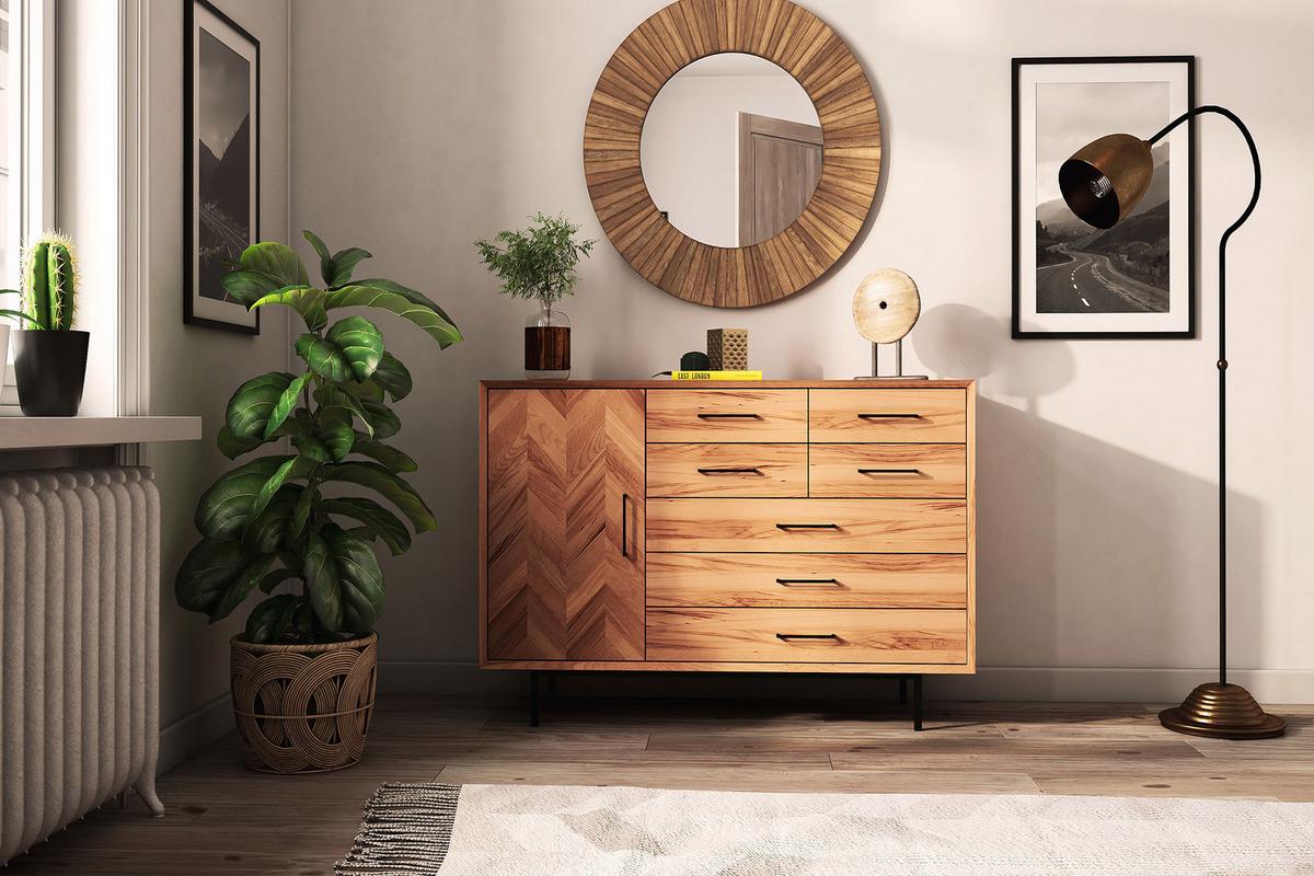 KOMMODE BREIT LEON Kernbuche - Kernbuche, Holz (144/95/45cm) - byoak