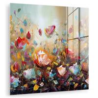 ACRYLGLASBILD Blumen - Kunst - Natur - Ölgemälde 50x50 cm - Multicolor, Glas (50/50cm) - MuchoWow