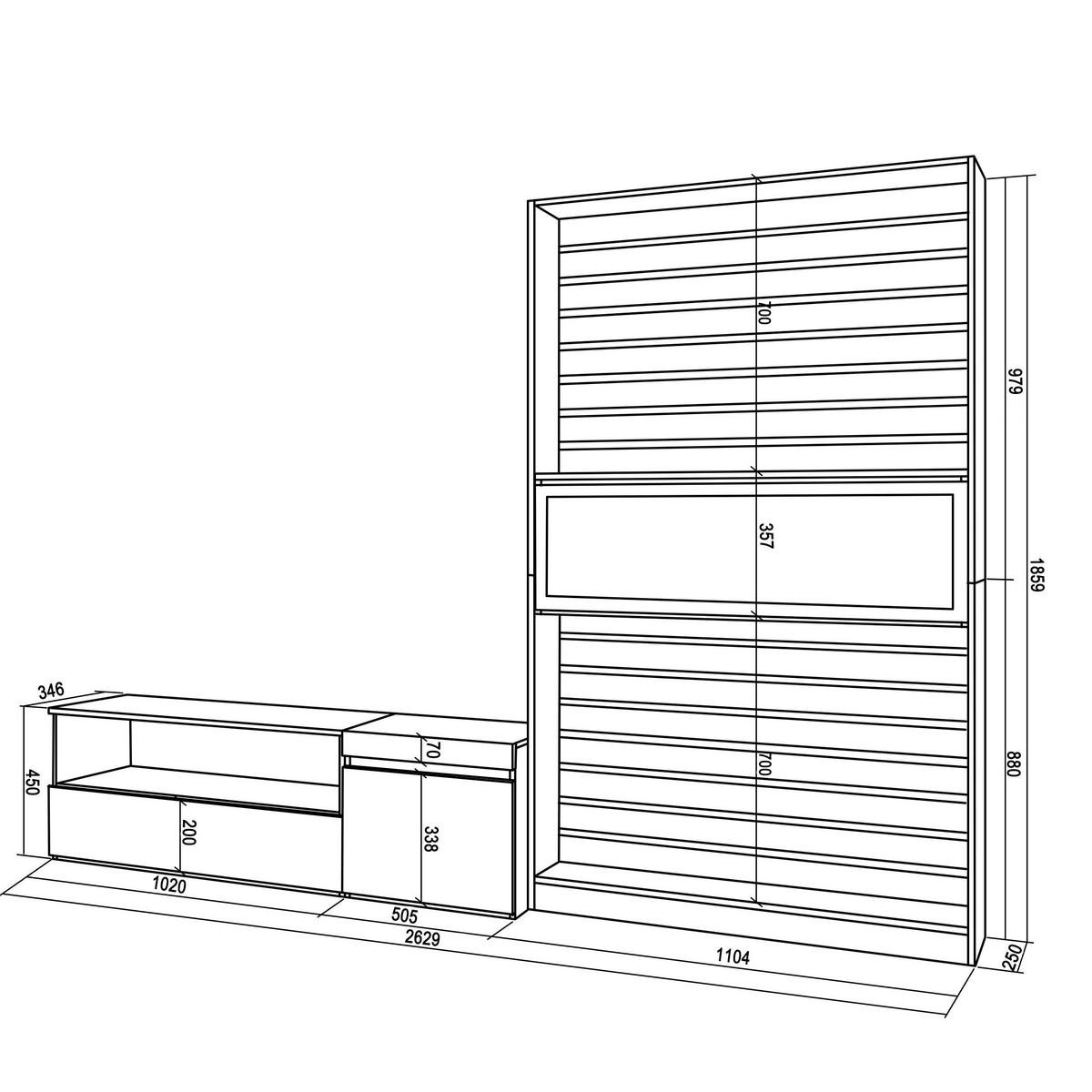 WOHNWAND Elektrokamin, eiche, schwarz, 260/35/186cm - Eichefarben, Holzwerkstoff (260/186/35cm) - Skraut Home