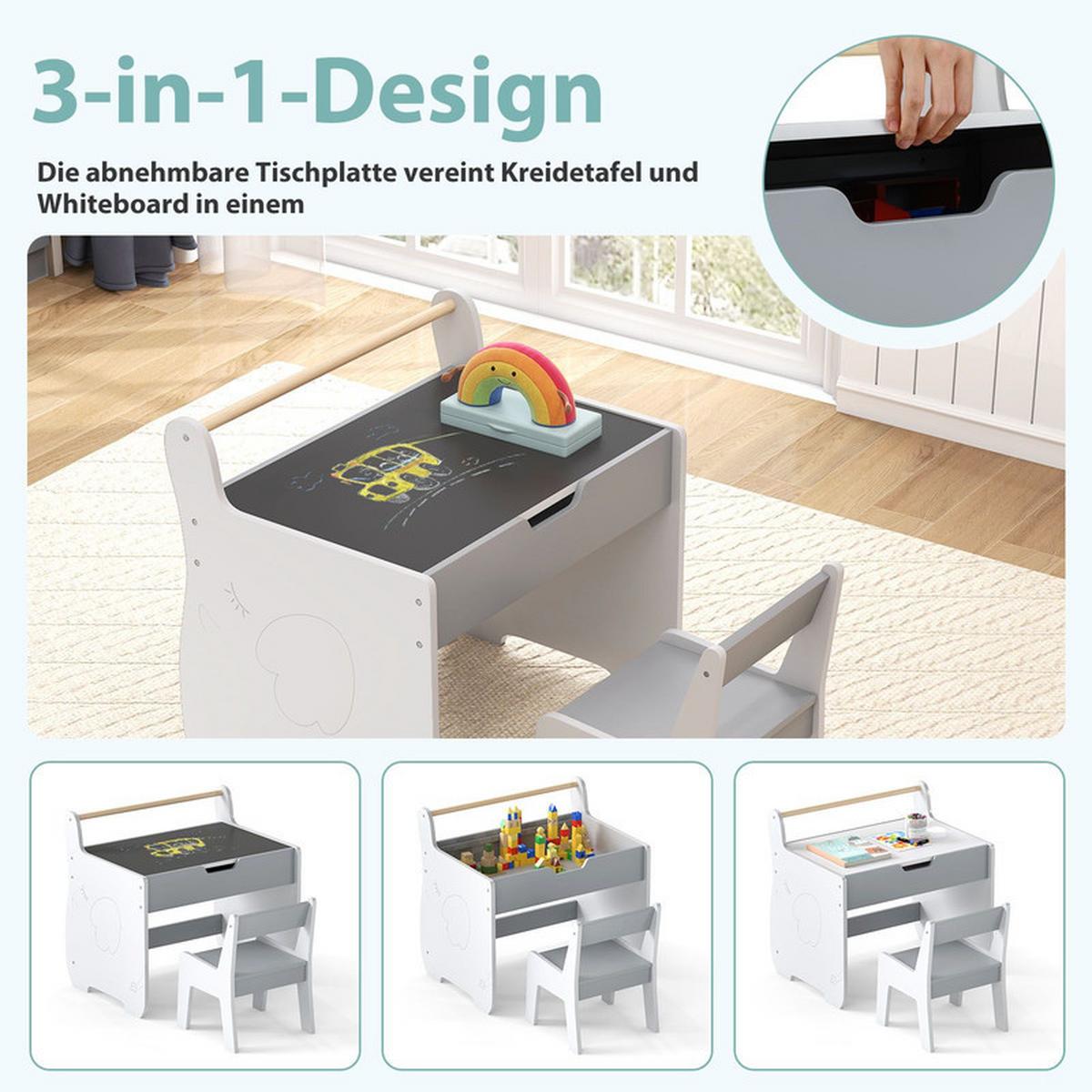 KINDERTISCH mit Stuhl grau(2-tlg) - Grau, Holzwerkstoff (61.5/59/47cm) - COSTWAY